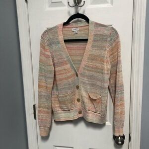 J. Crew Womens Cardigan Rainbow Knit Button Front Pockets Pastel Colorful Medium